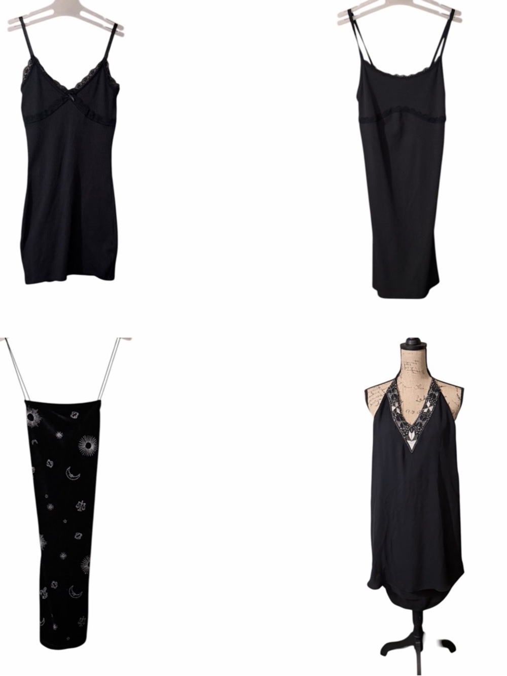 Bundle of Four Dresses Black Lace-Trim Slip Chemise‎